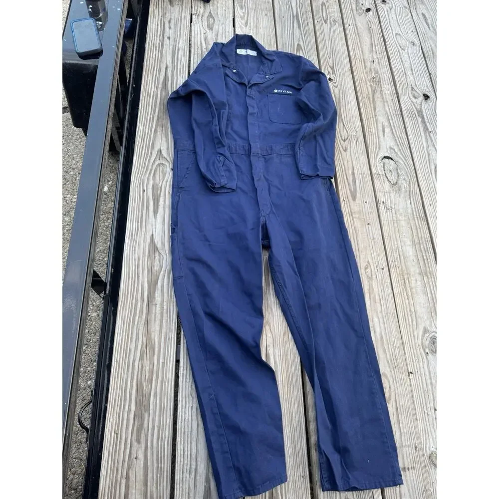 Rivian Red Kap Mechanic Coveralls Navy Blue Work Uniform 48RG 100% Cotton